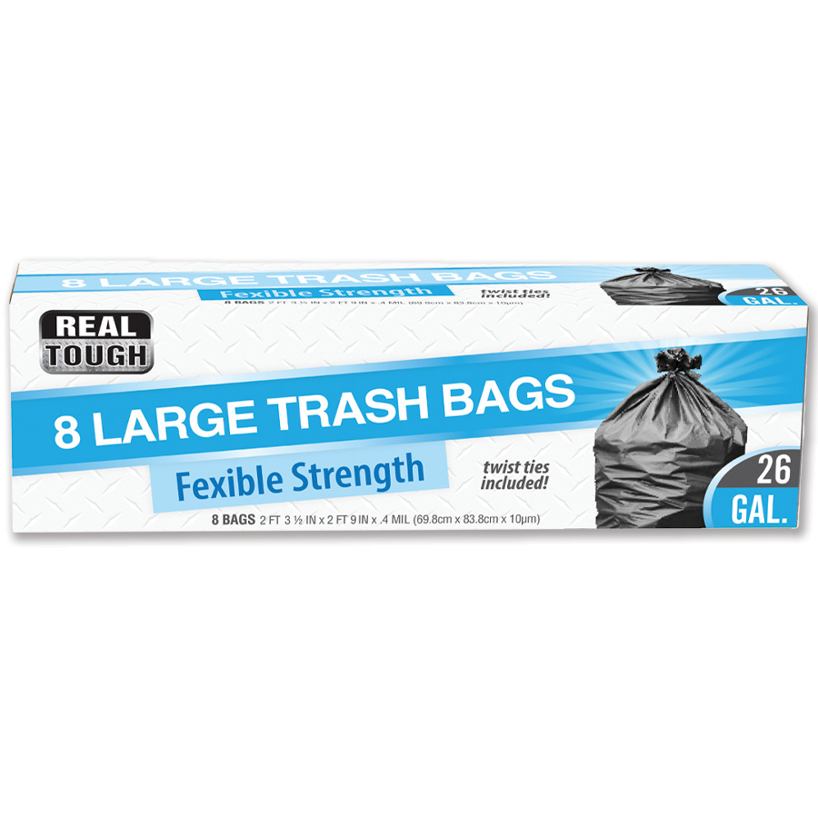 REAL TOUGH TRASH BAG 8 CT 26 GL TWIST TIE