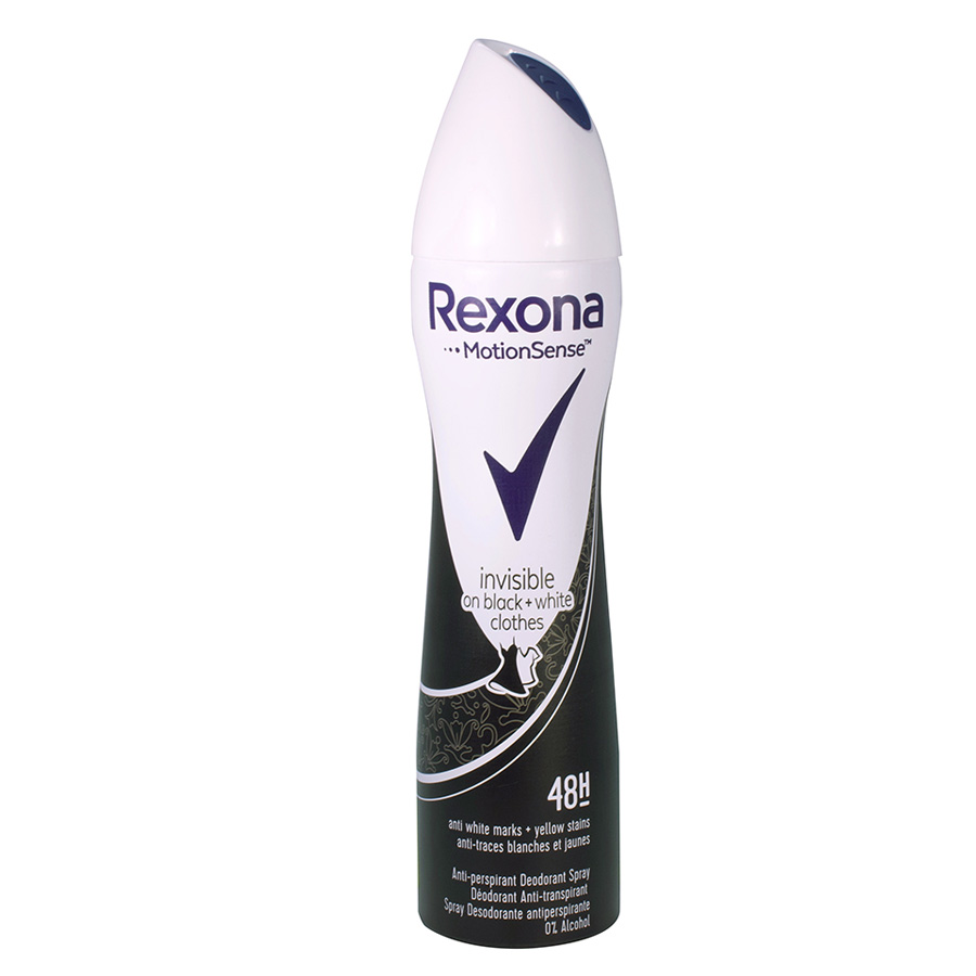 REXONA DEODORANT SPRAY 200 ML WOMEN INVISIBLE ON BLACK & WHITE CLOTHES