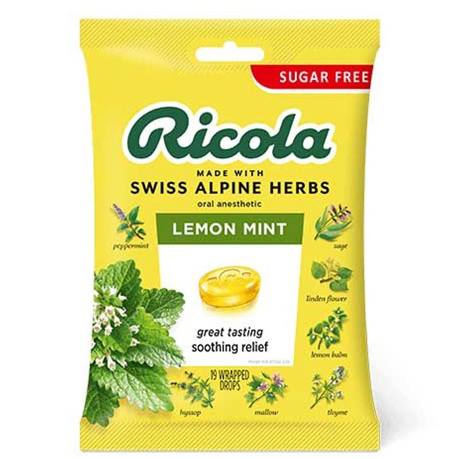 RICOLA COUGH DROPS 19 CT BAG SUGAR FREE LEMON MINT