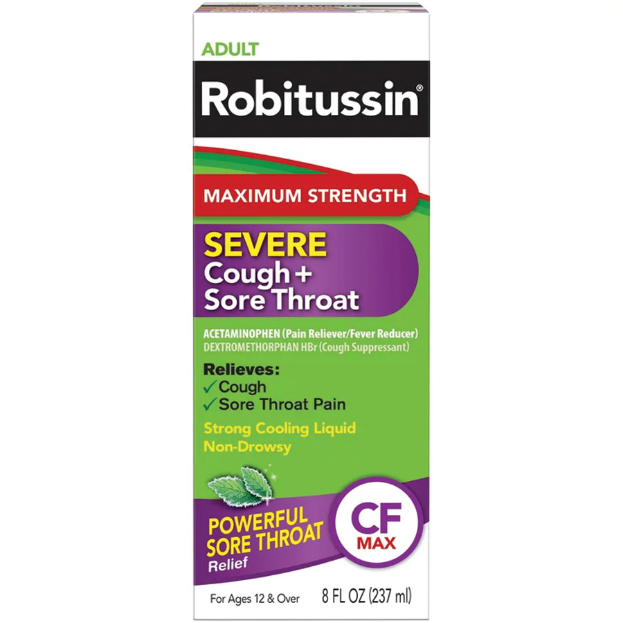 ROBOTUSSIN ADULT MAX STRENGHT 8 OZ SEVER COUGH AND SORE THROAT