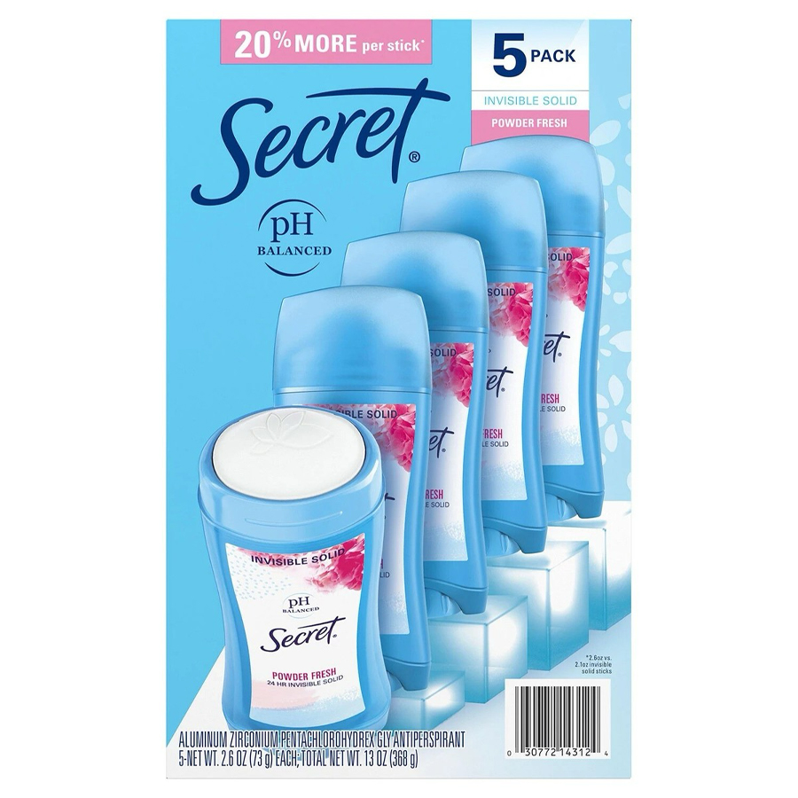 SECRET DEODORANT STICK 2.6 OZ 5 PK POWDER FRESH