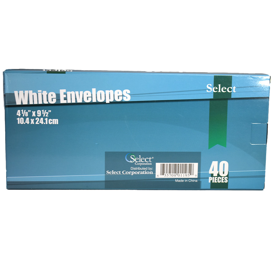 SELECT WHITE ENVELOPE 4 1/8 X 9 1/2 IN 40 CT