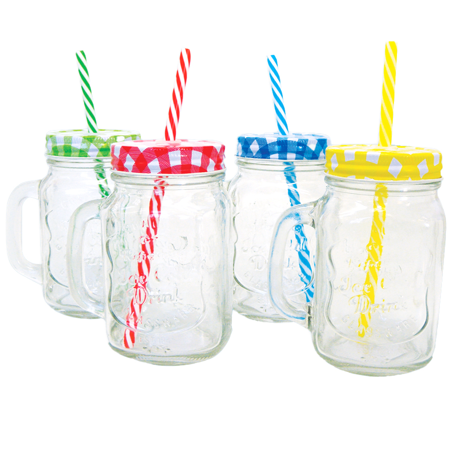 SFH GLASS JAR 16 OZ WITH STRAW & DISPENSER