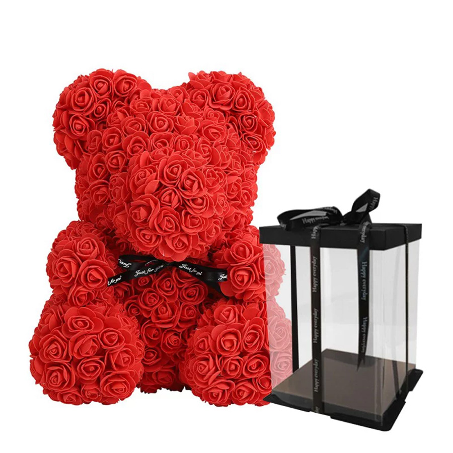 SILK ROSE 1 CT WITH TEDDY BEAR