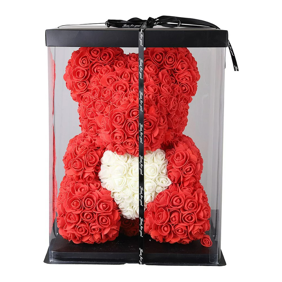 SILK ROSE 1 CT WITH TEDDY HEART