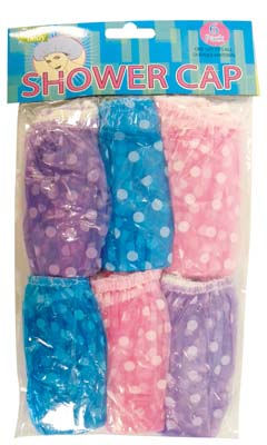 SIMPLY BODYCARE SHOWER CAP 6 PK DOT DESIGN