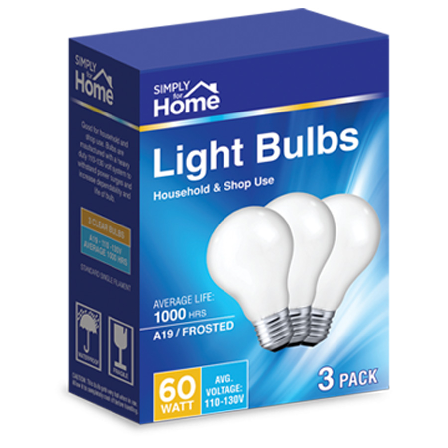 SIMPLY FOR HOME LIGHT BULB 3 PK 60W FROSTED
