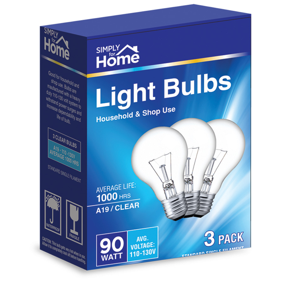 SIMPLY FOR HOME LIGHT BULB 3 PK 90W CLEAR