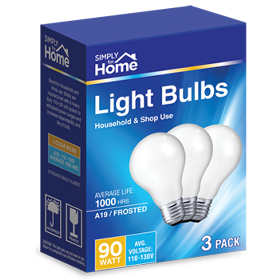 SIMPLY FOR HOME LIGHT BULB 3 PK 90W FROSTED