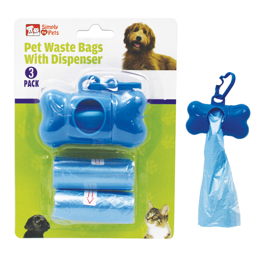 SIMPLY FOR PETS WASTE BAG 3 PK 1 DISPENSER + 2 ROLLS 15PC BAGS