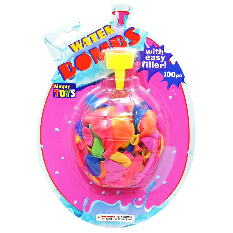 SIMPLY FOR TOYS WATER BOMB 100 CT WITH FILLER CAP ASSORTED