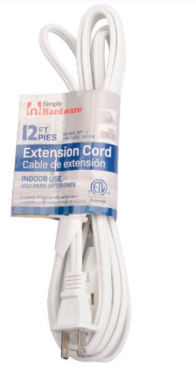 SIMPLY HARDWARE EXTENSION CORD 12 FT WHITE - 120 V 13 A 1625 W