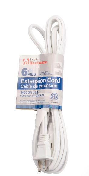 SIMPLY HARDWARE EXTENSION CORD 6 FT WHITE-120 V 13 A 1625 W