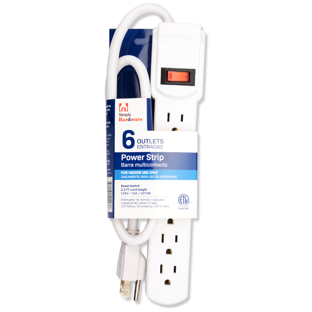 SIMPLY HARDWARE POWER STRIP 2.5 FT / 125 V 6 OUTLET 15 A 1575 W WHITE