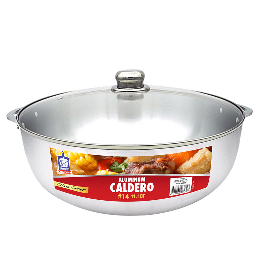 SIMPLY KITCHENWARE ALUMINUM CALDERO 11.1 QT WITH GLASS LID