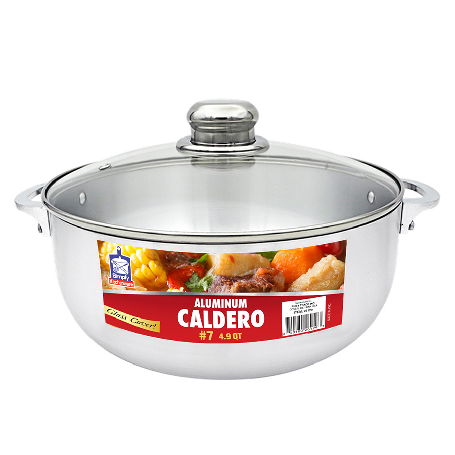 SIMPLY KITCHENWARE ALUMINUM CALDERO 4.9 QT WITH GLASS LID