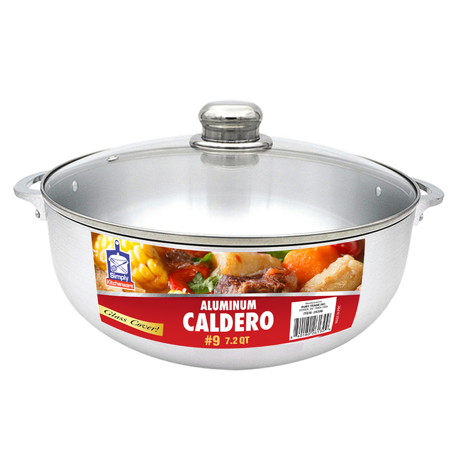SIMPLY KITCHENWARE ALUMINUM CALDERO 7.2 QT WITH GLASS LID