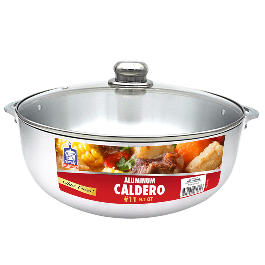 SIMPLY KITCHENWARE ALUMINUM CALDERO 9.1 QT WITH GLASS LID