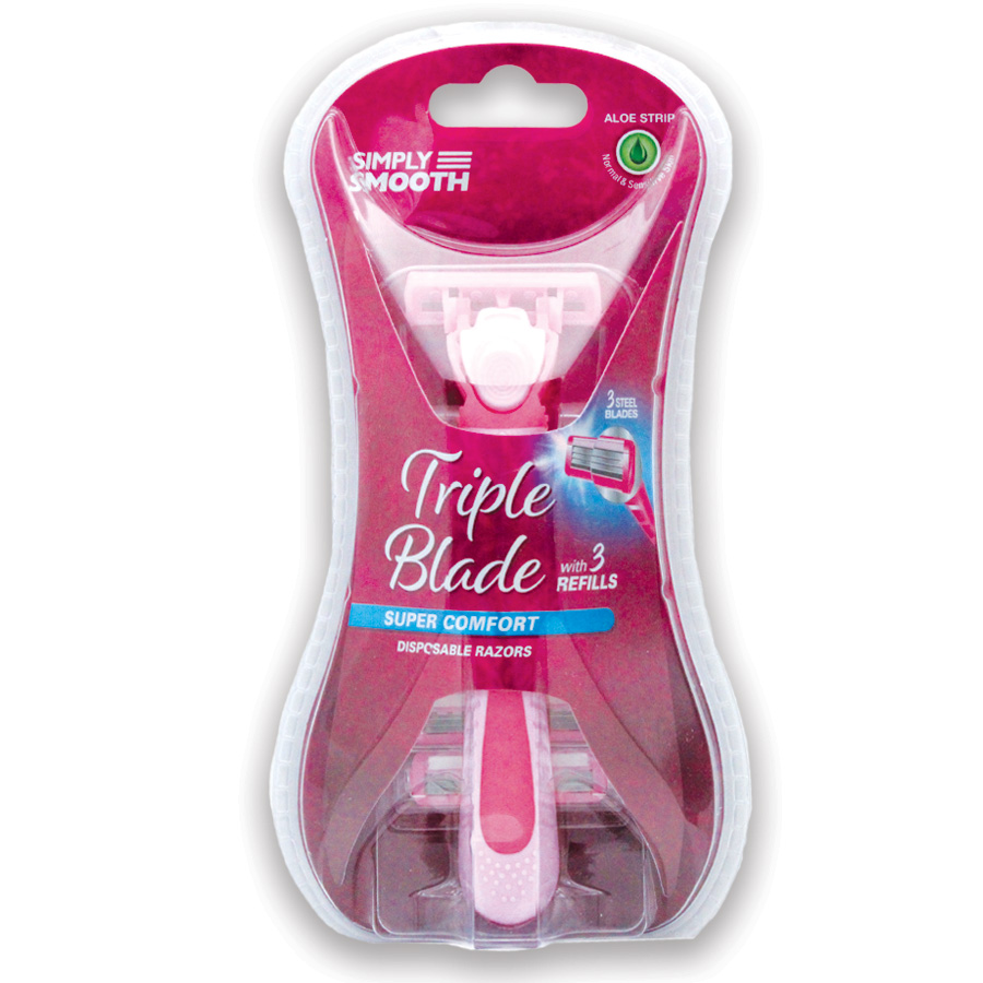 SIMPLY SMOOTH RAZORS FOR WOMEN 1 PK TRIPLE BLADE WITH 3 REFILLS