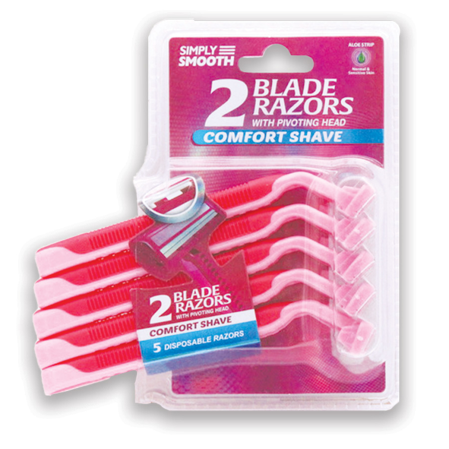 SIMPLY SMOOTH RAZORS FOR WOMEN 5 PK TWIN BLADE WITH PIVOTING HEAD