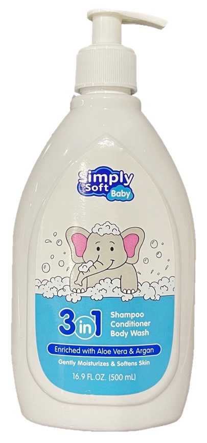 SIMPLY SOFT BABY SHAMPOO 16.9 OZ 3 IN 1 ALOE & ARGAN