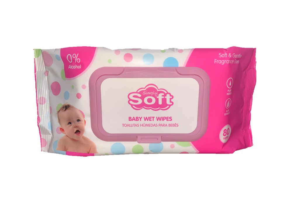 SIMPLY SOFT BABY WIPES 80 CT PINK WITH LID