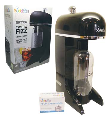 SODABOSS SODA MAKER 12 CT 10 CO 2 BULLETS / 1 SYSTEM / 1 LITTER BOTTLE BLACK