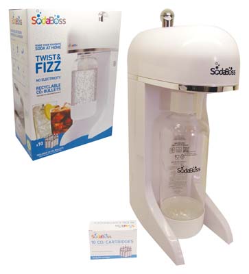 SODABOSS SODA MAKER 12 CT 10 CO 2 BULLETS / 1 SYSTEM / 1 LITTER BOTTLE WHITE