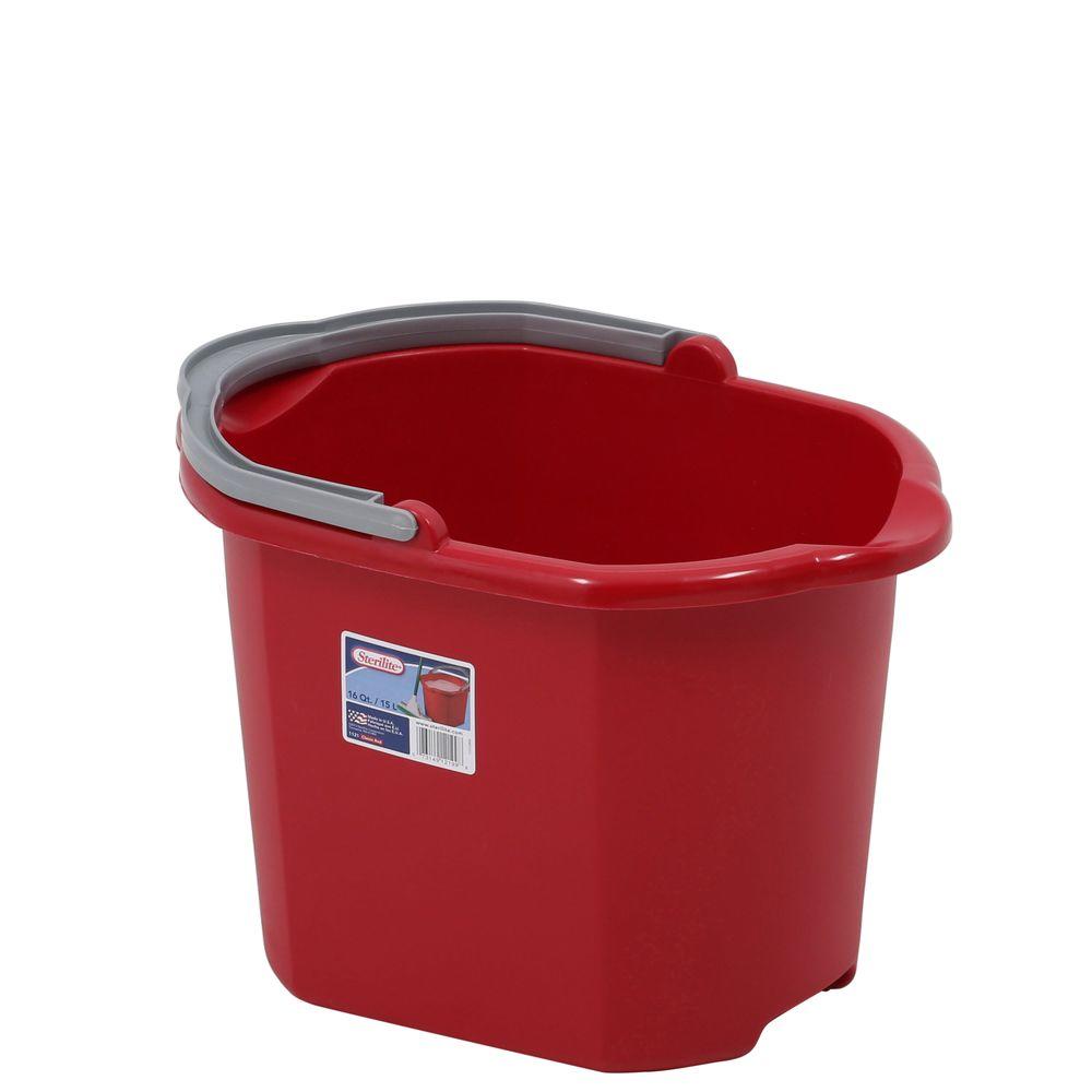 STERILITE BUCKET 16 QT WITH SPOUT & HANDLE RED