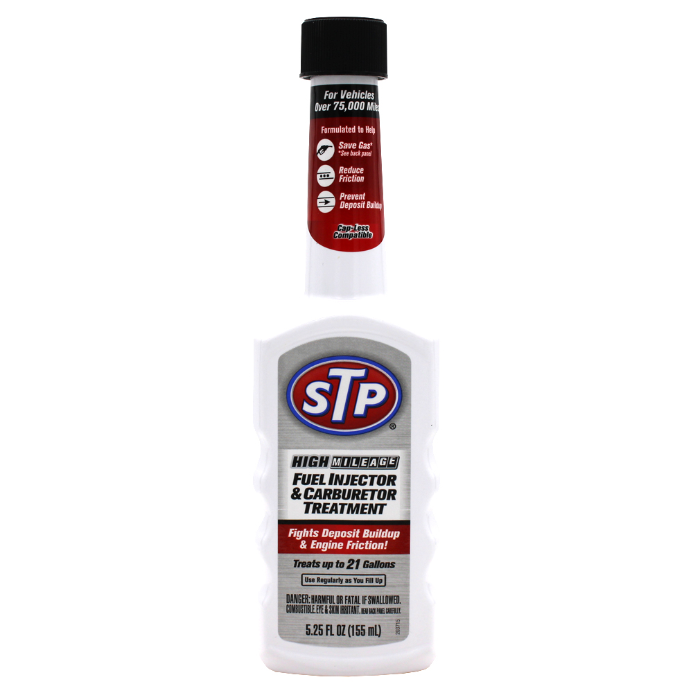 STP ADDITIVES 5.25 OZ HIGH MILEAGE FUEL INJECTOR & CARBURETOR TREATMENT (WHITE BOTTLE)