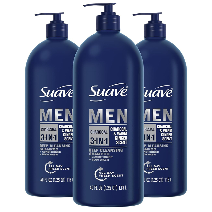 SUAVE MEN SHAMPOO 3 IN 1 40 OZ CHARCOAL WITH PUMP