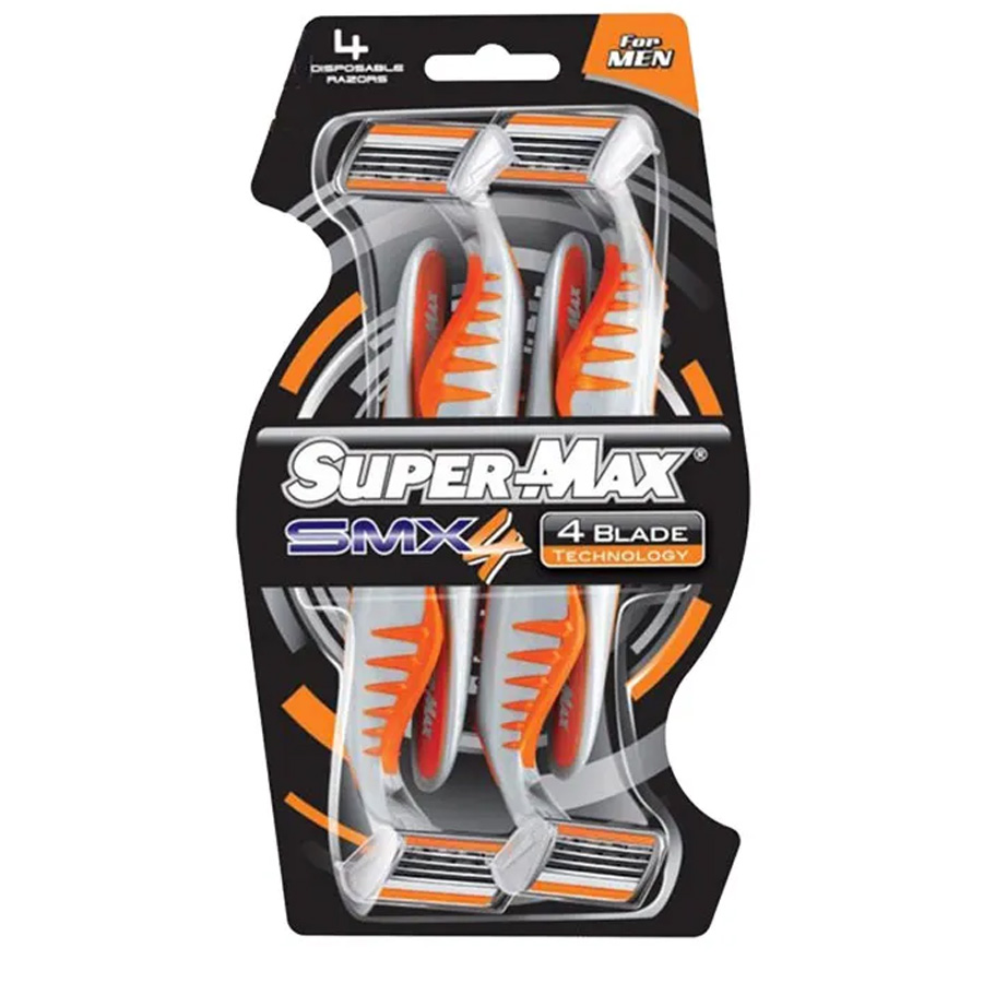SUPER MAX DISPOSABLE RAZORS 4 PK 4 BLADES FOR MEN