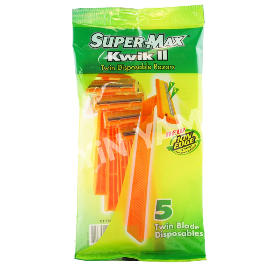 SUPER MAX RAZORS DISPOSABLE 5 PK 6 X 36 KWIK II YELLOW