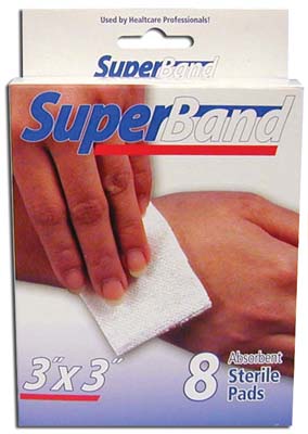 SUPERBAND STERILE PADS 8 CT PADS 3 X 3 IN BOXED