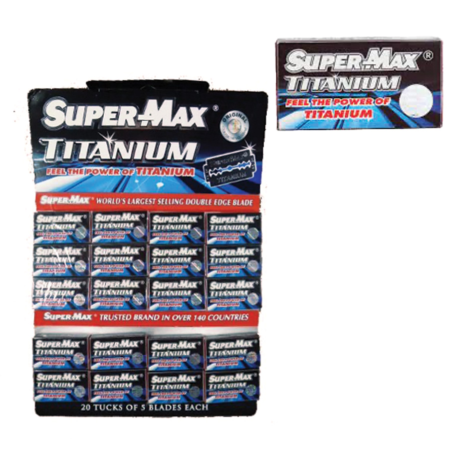 SUPER-MAX TITANIUM 5 CT DOUBLE EDGE RAZOR BLADE 20 CT CARD