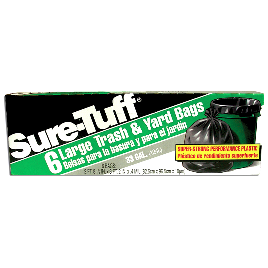 SURE TUFF TRASH & YARD BAG 33 GL 6 CT BLACK (STF 24 TL 6)
