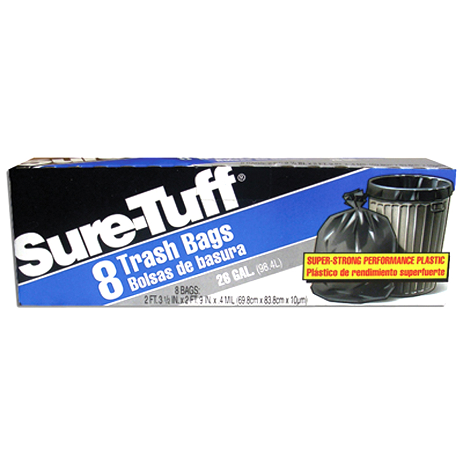 SURE TUFF TRASH BAG 26 GL 8 CT BLACK (STF 24 TS 8)